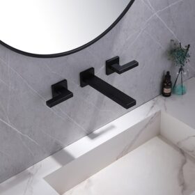 High Quality Brass 2 Handle 3 Hole Wall Mount Bathroom Sink Faucet