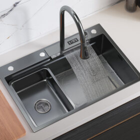 304 Stainless Steel Sink Multifunctional Kitchen Sinks LED Digital Display Single Bowl Waterfall Kitchen Sinks