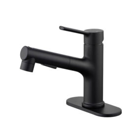 Bathroom Sink Faucet with Pull Out Sprayer for Hot and Cold Water Black Vanity Basin Faucet