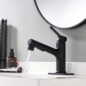 Wholesale Bathroom Basin Faucet Matte Black Pull-Out Bathroom Sink Faucet