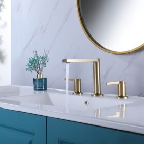 High Quality Brushed Gold 2 Handle Brass Sink Faucet 3 Hole Widespread Bathroom Basin Faucets