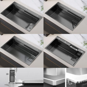 Factory Direct Kitchen Sink Black Nano Single Bowl Modern Stainless Steel Waterfall Kitchen Sinks 304 Stainless Steel Kitchen Sink
