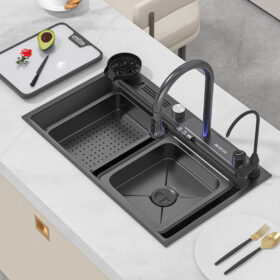 Wholesale New 304 Stainless Steel LED Digital Display Single Bowl Waterfall Kitchen Sink