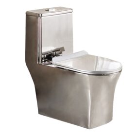 Hot-Sale Bathroom Court Floor Mounted Ceramic One Piece Toilet Square Bowl One Piece Gold Wc Silver Color Toilet