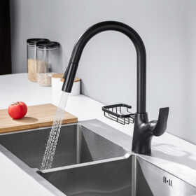 Wholesale Prices Matte Black Pull Down Brass Side Soap Basket Kitchen Sink Faucet with Sprayer
