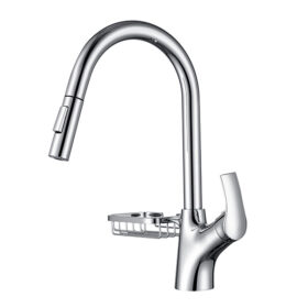 Wholesale Prices Single Handle Pull Down Kitchen Faucet Brass Side Soap Basket Kitchen Sink Faucet with Sprayer