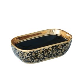 Factory Wholesale Luxury Rectangular Counter Gold Black Bathroom Sink  Vanity Ceramic Countertop Wash Basin