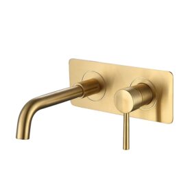 Factory Wholesale Wall Mounted Faucet Brushed Gold Bathroom Sink Faucet Wall Mounted 2 Holes Basin Mixer Taps