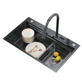 Multifunction 304 Stainless Steel Kitchen Sink LED Digital Display faucet Flying Waterfall Kitchen Sink