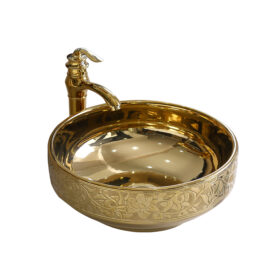 High Quality Basin Luxury Ceramic Art Oval Bathroom Vanities Countertop Basin Royal Rose Gold Wash Basin Sinks