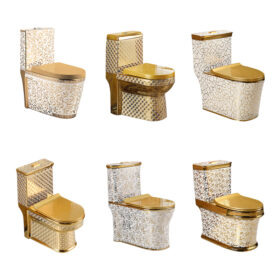 Washdown Golden Toilet New Design Golden One Piece Toilet Ceramic Plated Toilet