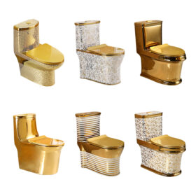 Wholesale Luxury Golden Electroplated Siphoinc Ceramic Sanitary Ware Toilet Bowl Wc Bathroom One Piece Gold Toilet